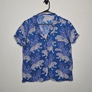 Print Fresh by anthro Womens medium snow leopard print button up sleep shirt